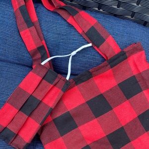 Red and Black Checkered Tote bag and Face Mask